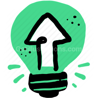 lightbulb, light, idea, thought, arrow, up